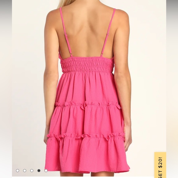 BRAND NEW! Lulus tier to play pink tiered smocked mini dress - Picture 4 of 5